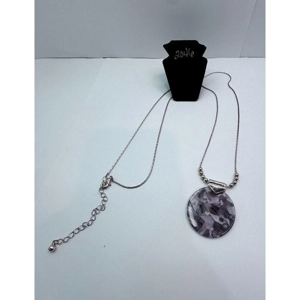 Round Pendant Necklace Fashion‎ Jewelry Silver Tone Chain Necklace